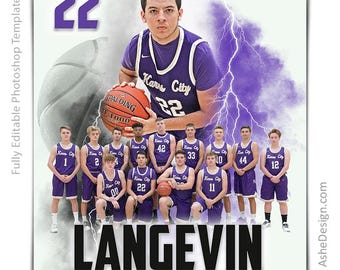 Photoshop Basketball Poster Templates, PSD Sports Photography-Templates, Resize For Senior Night Banners, Electrified Basketball