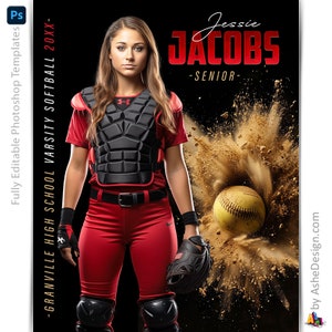 Photoshop Softball Poster Vorlagen, Sportfotografie-Vorlagen, PSD Hintergrund, Größenanpassung für Senioren Night Banner, Dirt Explosion Softball