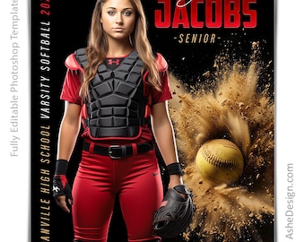 Photoshop Softball Poster Templates, Sports Photography-Templates, PSD Background, Resize For Senior Night Banners, Dirt Explosion Softball