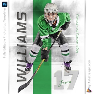Conjunto de modelos de pôsteres esportivos - Modelos do Photoshop para equipes esportivas e indivíduos - Modelos de fotografia esportiva - Whiteout Hockey
