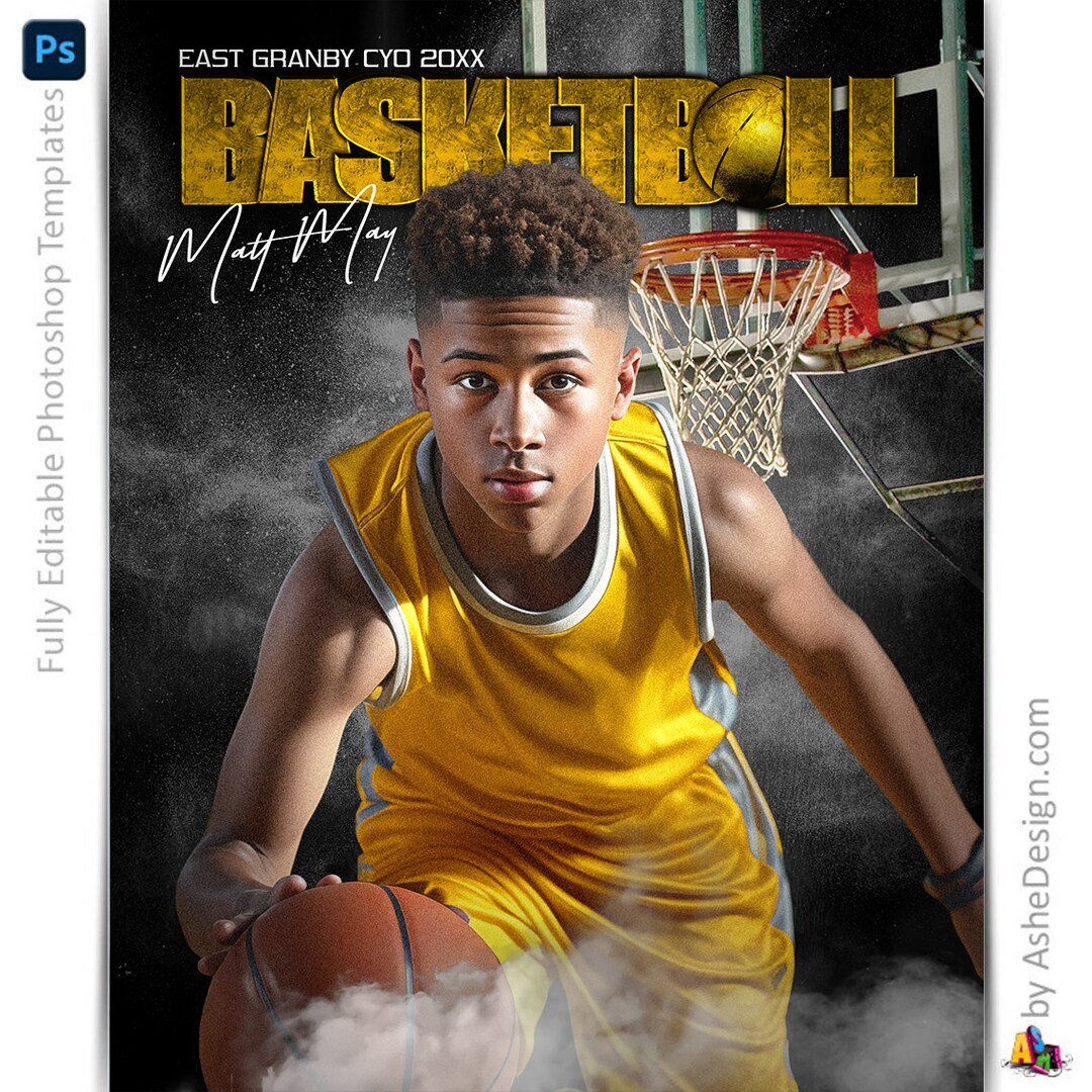Basketball Poster Template, Digital Sports Background