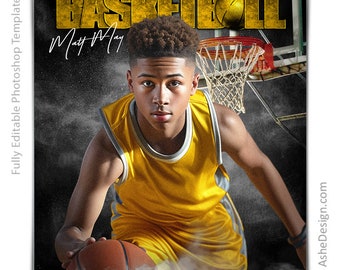 Photoshop Basketball Poster Template, Digital Sports Background Backdrop, Senior Night Basketball Player Banquet Gift, Basketball Banner