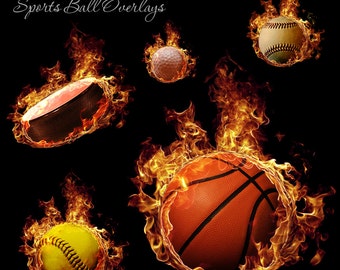 Photoshop Design | Sports Photo Overlays | FIREBALL Overlays Set 2 | (5) Digital .PNG Files for Sports Photography & Quick Pages.