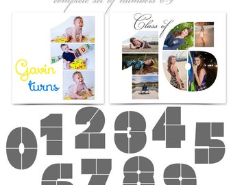 Photoshop Collage Layouts - SIMPLY STATED NUMBERS - (10) Digital Photoshop 12x12 Number Templates for Photographers & Scrapbookers.