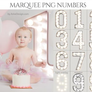 May include: A set of ten white marquee numbers with light bulbs, each number is individually lit. The numbers are 0, 1, 2, 3, 4, 5, 6, 7, 8, and 9. The numbers are arranged in a grid with three rows and three columns. The numbers are on a white background.