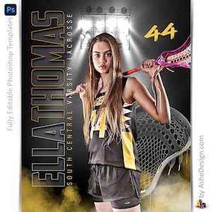 Photoshop-Lacrosse-Poster-Vorlagen, PSD-Sportfotografie-Vorlagen, Größenänderung für Senioren-Nachtbanner, Under The Lights Lacrosse