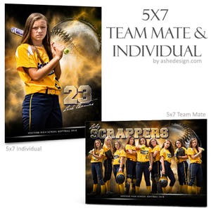 Plantillas de Photoshop / Compañeros de Equipo e Individual / Collages Deportivos / 5x7 / EXPLOSIÓN ELÉCTRICA Softball - (2) Archivos Digitales, Fotografía Deportiva