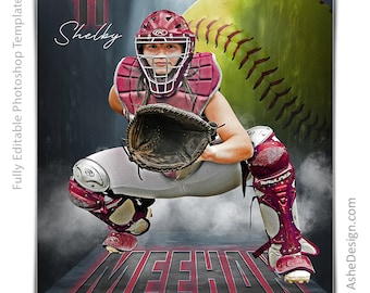 Photoshop Softball Poster Templates, Sports Photography-Templates, PSD Background, Resize For Senior Night Banners, In Perspective Softball