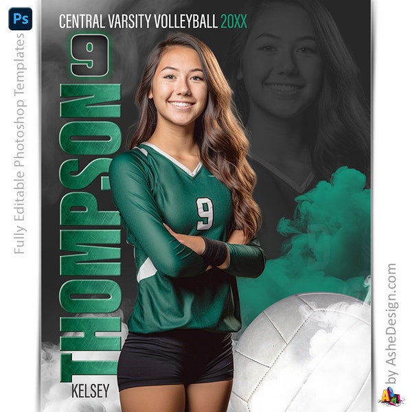 Photoshop Volleyball Poster Templates, PSD Sports Photography-Templates, Resize For Senior Night Banners, Sports Legends Volleyball