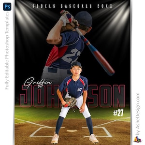 Photoshop Baseball Poster Vorlagen, PSD Sportfotografie-Vorlagen, Resize For Senior Night Banners, In The Spotlight Baseball