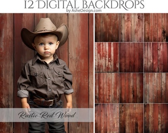 12 Rustic Red Wood Digital Photography Backdrops, Photoshop Overlays, Studio Backdrops For Photographers, Wedding & Senior Backdrops