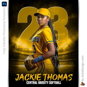 Photoshop Softball Poster Vorlagen, Sportfotografie-Vorlagen, PSD Hintergrund, Resize For Senior Night Banners, Blackout Softball