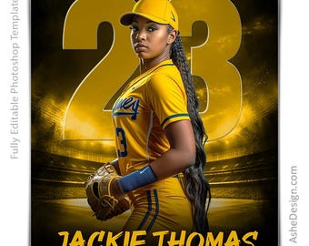 Photoshop Softball Poster Templates, Sports Photography-Templates, PSD Background, Resize For Senior Night Banners, Blackout Softball