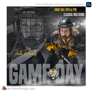 Modèles Photoshop de médias sociaux le jour du match pour les équipes et les individus - Téléchargement instantané - Dream Weaver - Hockey