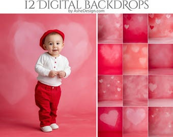 Valentine Studio, 12 Digital Photography Backdrops, Photoshop Texture Overlays For Photographers, Valentine's Day, Studio Backdrops