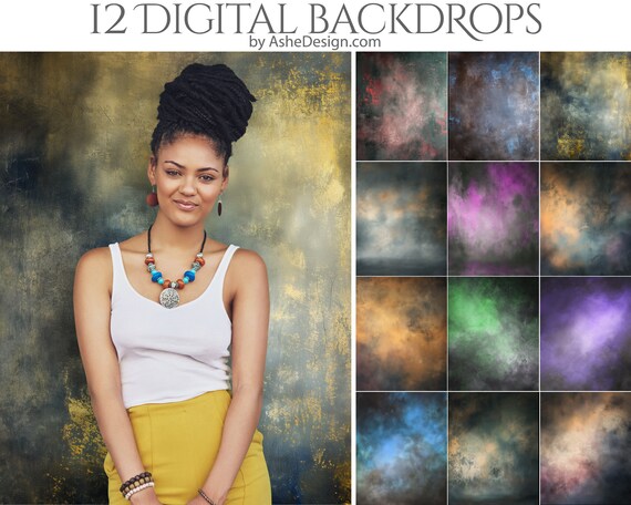 12 Colored Grunge Digital Photography Backdrops, Photoshop Overlays, Studio Backdrops For Photographers, Wedding & Senior Backdrops