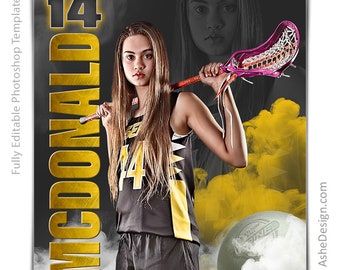 Photoshop Lacrosse Poster Templates, Sports Photography-Templates, PSD Background, Resize For Senior Night Banners, Sports Legends Lacrosse