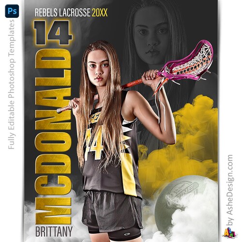 Modèles d'affiches Photoshop de crosse, Modèles de photographie de sport, Arrière-plan PSD, Redimensionner pour bannières de nuit pour seniors, Crosse des légendes du sport