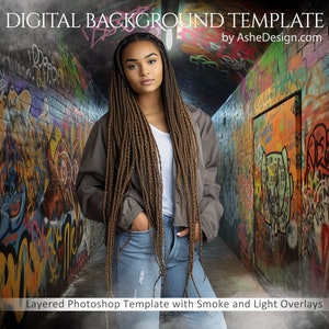 Graffiti Tunnel Digital Photography Backdrop, Photoshop Template, Senior Backdrop For Photographers, Senior Photo Prop Digital Background