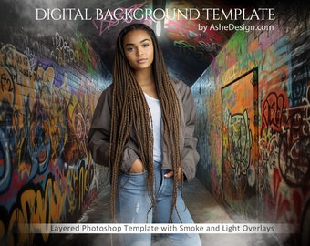 Graffiti Tunnel Digital Photography Backdrop, Photoshop Template, Senior Backdrop For Photographers, Senior Photo Prop Digital Background