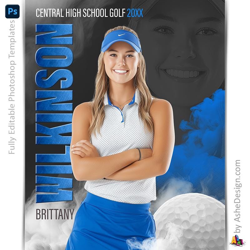 Photoshop Golf Poster Templates, PSD Sports Photography-Templates, Resize For Senior Night Banners, Sports Legends Golf