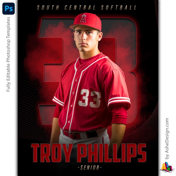 Photoshop Sports Poster Template, Digital Templates For Photoshop, PSD Sports Background, Easily Resize For Senior Night Banners!