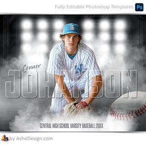Photoshop Baseball Poster Vorlagen, PSD Sportfotografie-Vorlagen, Resize For Senior Night Banners, Side Lights Baseball