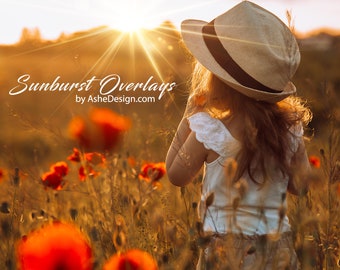 Sunburst Photo Light Overlays, JPEG Sun Rays Add Natural Sun Bursts and Sunset Light to Summer & Wedding Photos, Photoshop Sun Beam Flare