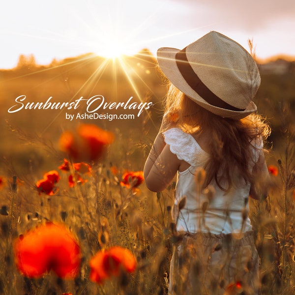 Sunburst Photo Light Overlays, JPEG Sun Rays Add Natural Sun Bursts and Sunset Light to Summer & Wedding Photos, Photoshop Sun Beam Flare