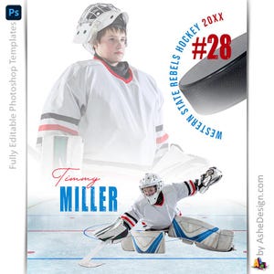 Modelli di poster di hockey di Photoshop, modelli di fotografia sportiva PSD, ridimensionamento per banner di serate per anziani, hockey su ghiaccio a tutto tondo