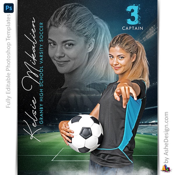 Photoshop Soccer Poster Templates, Sports Photography-Templates, PSD Background, Resize For Senior Night Banners, Reflection Soccer