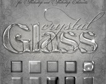 Photoshop Layer Styles - Designer Gems - CRYSTAL GLASS - 1 Photoshop Style file (.ASL) containing 10 unique Styles to add to your Text.