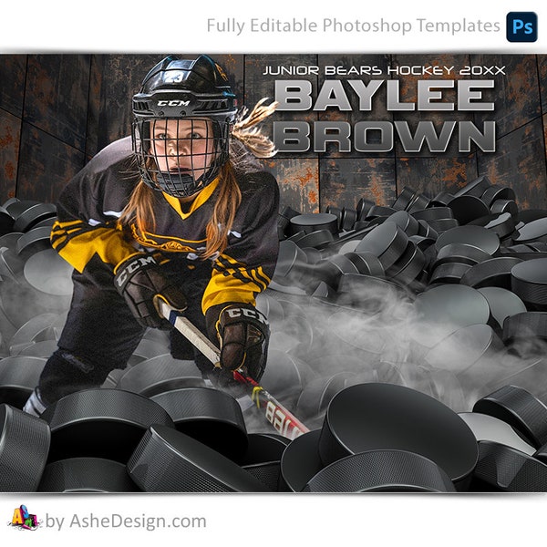 Hockey Sports Poster Photoshop Templates, Custom Layered Sports Banner PSD, Personalized Senior Night or Youth Hockey Gift, Pile Up Hockey