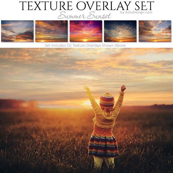 Photoshop Overlays | Texture Overlays - SUMMER SUNSET SKIES - Expertly Designed | Digital Overlays | Photography Backdrops.