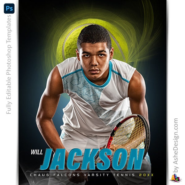 Sports Poster Template Set - Photoshop Templates for Sports Teams and Individuals - Sports Photography Templates - Mystic Swirl Tennis