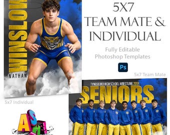 Wrestling Photoshop Templates | Team Mates & Individual | Wrestling Collages | 5x7 | (2) Digital Files, Sports Photography | Sports Legends
