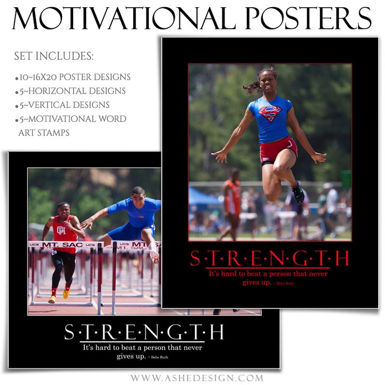 Word Art Quotes. 5 16x20 Photoshop Poster Templates in Hz /& Vt including MOTIVATIONAL SERIES Set 1 - Sports Poster Set 5