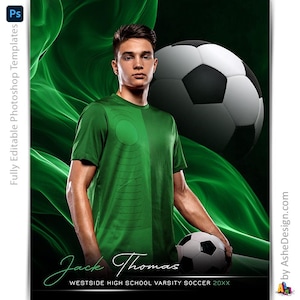 Plantillas para carteles deportivos - Plantillas de Photoshop para equipos deportivos e individuos - Plantillas de fotografía deportiva - Color Wave Soccer