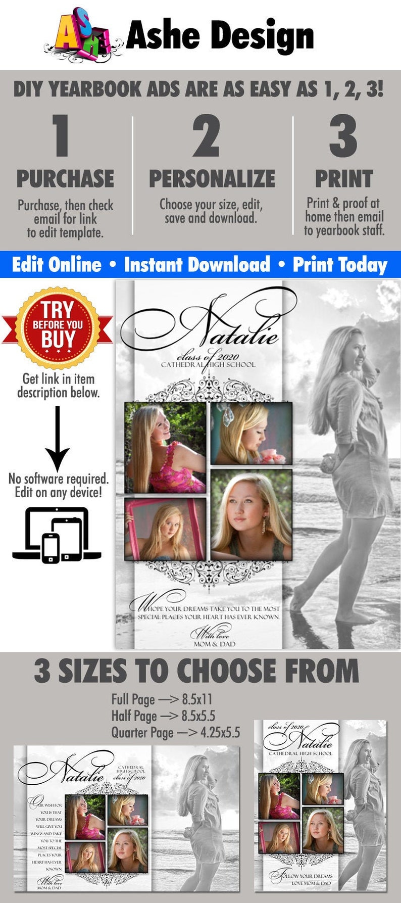 Diy Printable Yearbook Ads Editable Program Recognition Ad Etsy
