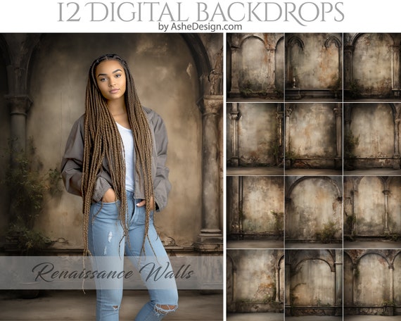 12 Renaissance Walls Digital Photography Backdrops, Photoshop Overlays, Studio Backdrops For Photographers, Wedding & Senior Backdrops