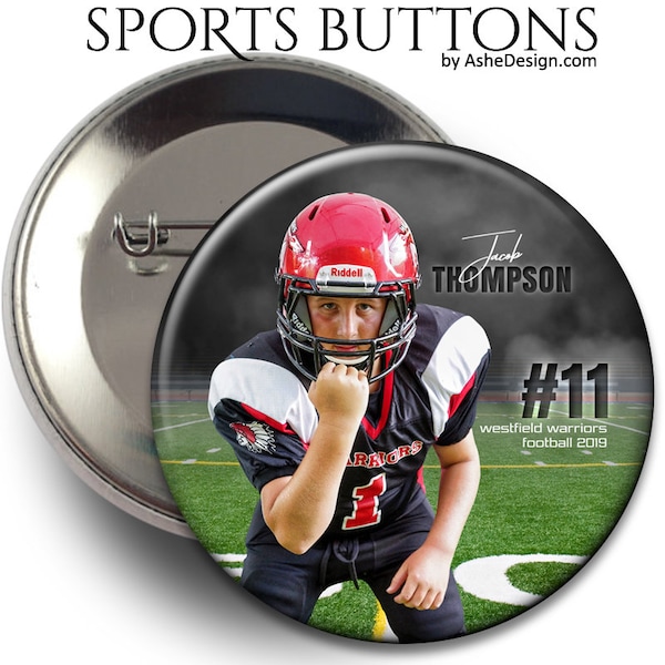 SPORTS BUTTONS - In The Shadows Football - (3) Digital Photoshop Templates in 3", 3.5" & 4" sizes for Sports Photographers.