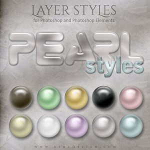 Photoshop Layer Styles - Designer Gems - PEARL - 1 Photoshop Style Datei (.ASL) mit 10 einzigartigen Styles, die du deinem Text hinzufügen kannst.