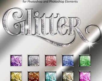 Photoshop Layer Styles - Designer Gems - GLITTER - 1 Photoshop Style file (.ASL) containing 10 unique Styles to add to your Text.