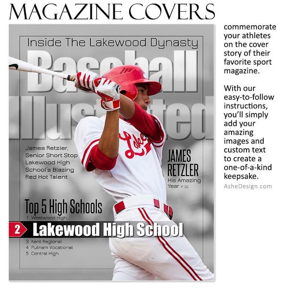 Photoshop Template | Sports Design | 8x10 | ILLUSTRATED Magazine Cover - (1) Digital Template for Photographers & Scrapbookers.