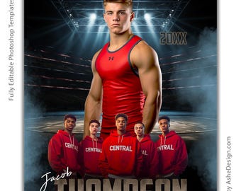 Wrestling Memory Mates - Photoshop Templates for Sports Teams and Individuals - Sports Photography Templates - Stadium Lights Wrestling