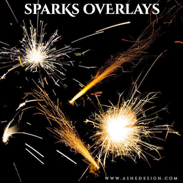 Designer Gems - SPARKS OVERLAYS - (6) Flat .png files - Photography Overlays For Your Photos and Quick Pages.