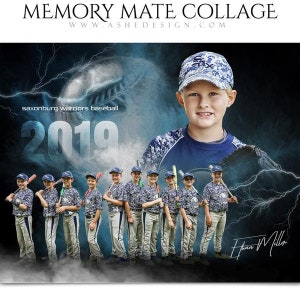 Baseball Memory Mates - Photoshop Templates for Sports Teams and Individuals - Sports Photography Templates - Lightning Storm Baseball