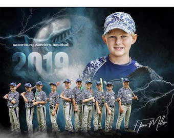 Baseball Memory Mates - Photoshop Templates for Sports Teams and Individuals - Sports Photography Templates - Lightning Storm Baseball