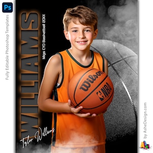 Modelli Photoshop per poster sportivi di basket, banner sportivi a strati personalizzati PSD, regalo personalizzato per la notte degli anziani, basket dal Shadows