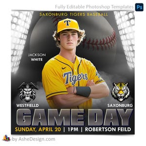 Modèles Photoshop de médias sociaux Game Day pour équipes et individus - Téléchargement immédiat - Smokey Lights - Baseball